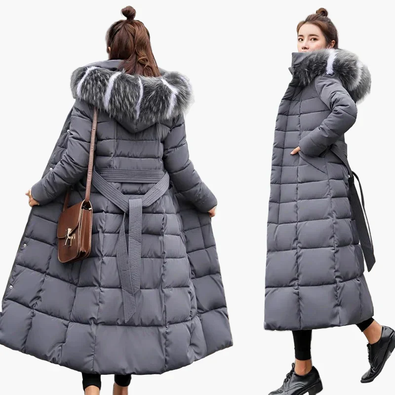 Damen Winter Steppmantel mit Kapuze und Fellkragen – Eleganter Langer Parka für Alltag & Outdoor - Image 3