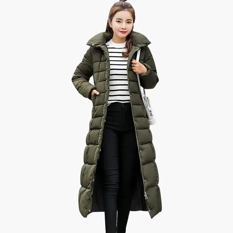 Damen Winter Steppmantel mit Kapuze und Fellkragen – Eleganter Langer Parka für Alltag & Outdoor - Image 4