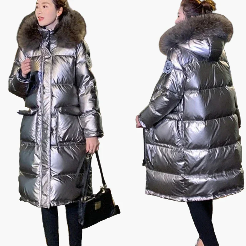 Damen Winter Steppmantel mit Kapuze und Fellkragen – Eleganter, langer Puffer für kalte Tage