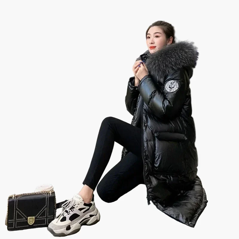 Damen Winter Steppmantel mit Kapuze und Fellkragen – Eleganter, langer Puffer für kalte Tage - Image 2