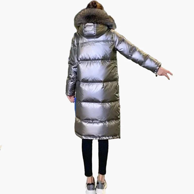 Damen Winter Steppmantel mit Kapuze und Fellkragen – Eleganter, langer Puffer für kalte Tage - Image 3