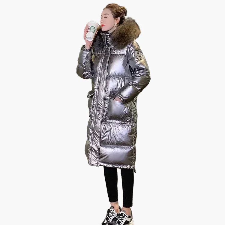Damen Winter Steppmantel mit Kapuze und Fellkragen – Eleganter, langer Puffer für kalte Tage - Image 4