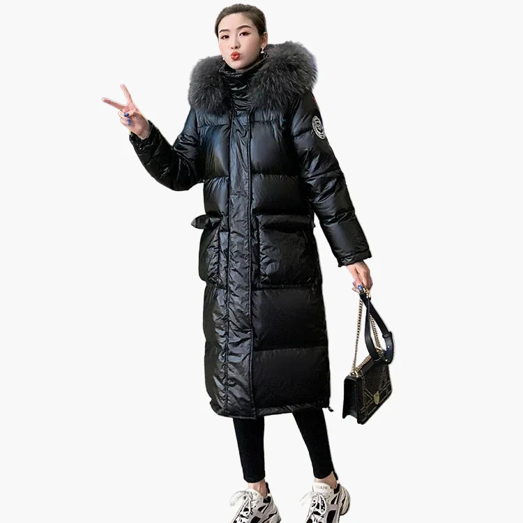 Damen Winter Steppmantel mit Kapuze und Fellkragen – Eleganter, langer Puffer für kalte Tage - Image 5