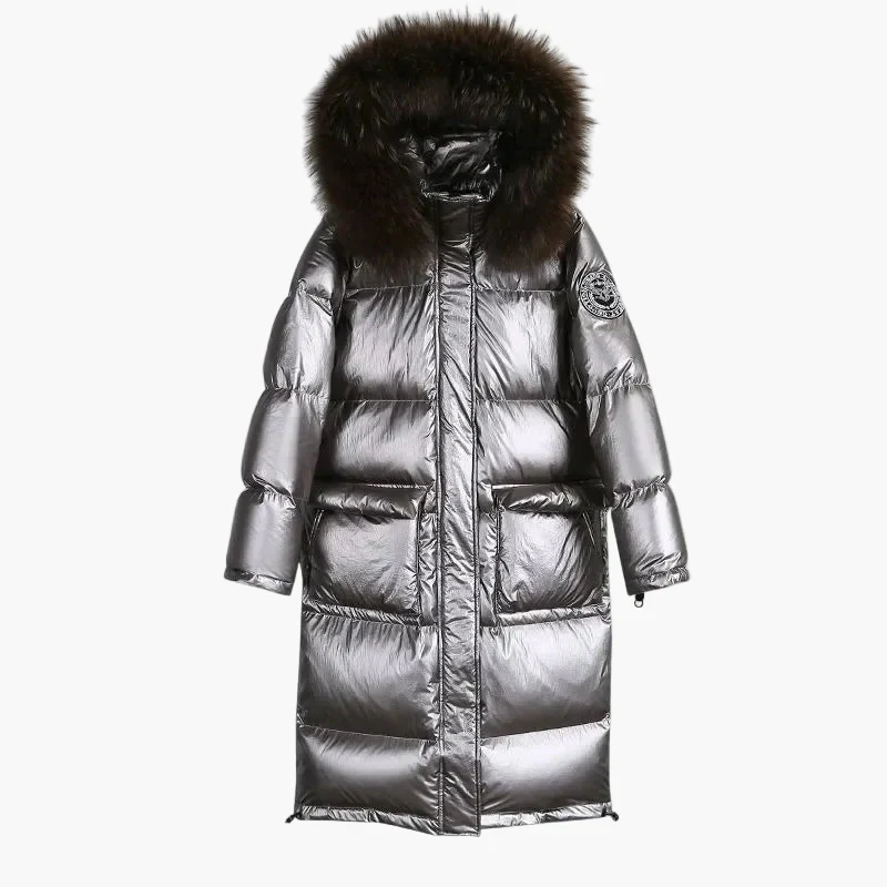 Damen Winter Steppmantel mit Kapuze und Fellkragen – Eleganter, langer Puffer für kalte Tage - Image 6