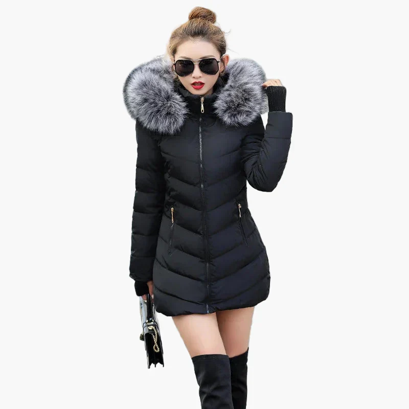 Damen Winter Steppmantel mit Kapuze und Kunstpelzkragen – Eleganter Outdoor Parka für kalte Tage