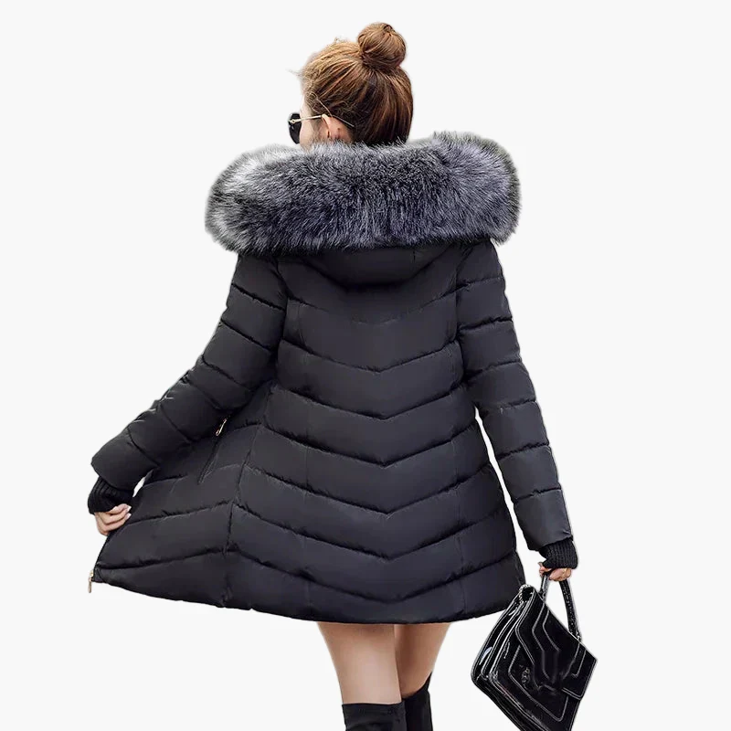 Damen Winter Steppmantel mit Kapuze und Kunstpelzkragen – Eleganter Outdoor Parka für kalte Tage - Image 3