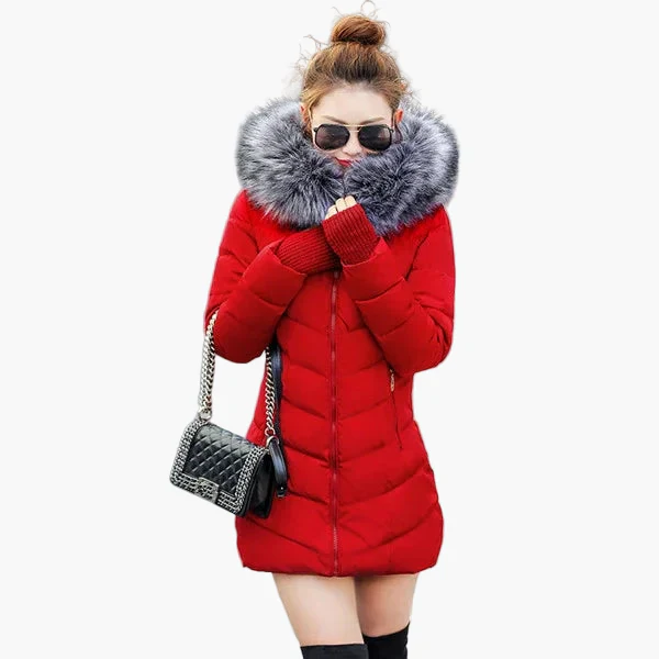 Damen Winter Steppmantel mit Kapuze und Kunstpelzkragen – Eleganter Outdoor Parka für kalte Tage - Image 4