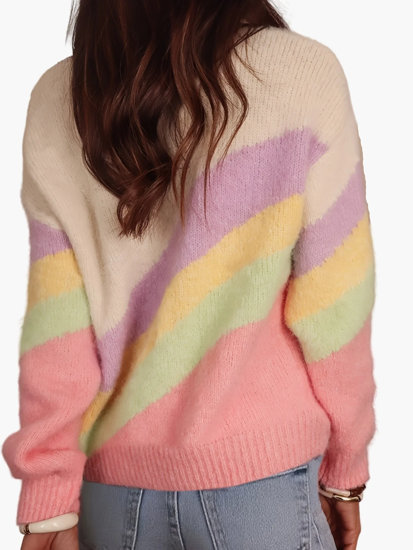 Damen Y2K Pullover mit Regenbogenstreifen – Modischer Strickpullover für Alltag und Freizeit - Image 2