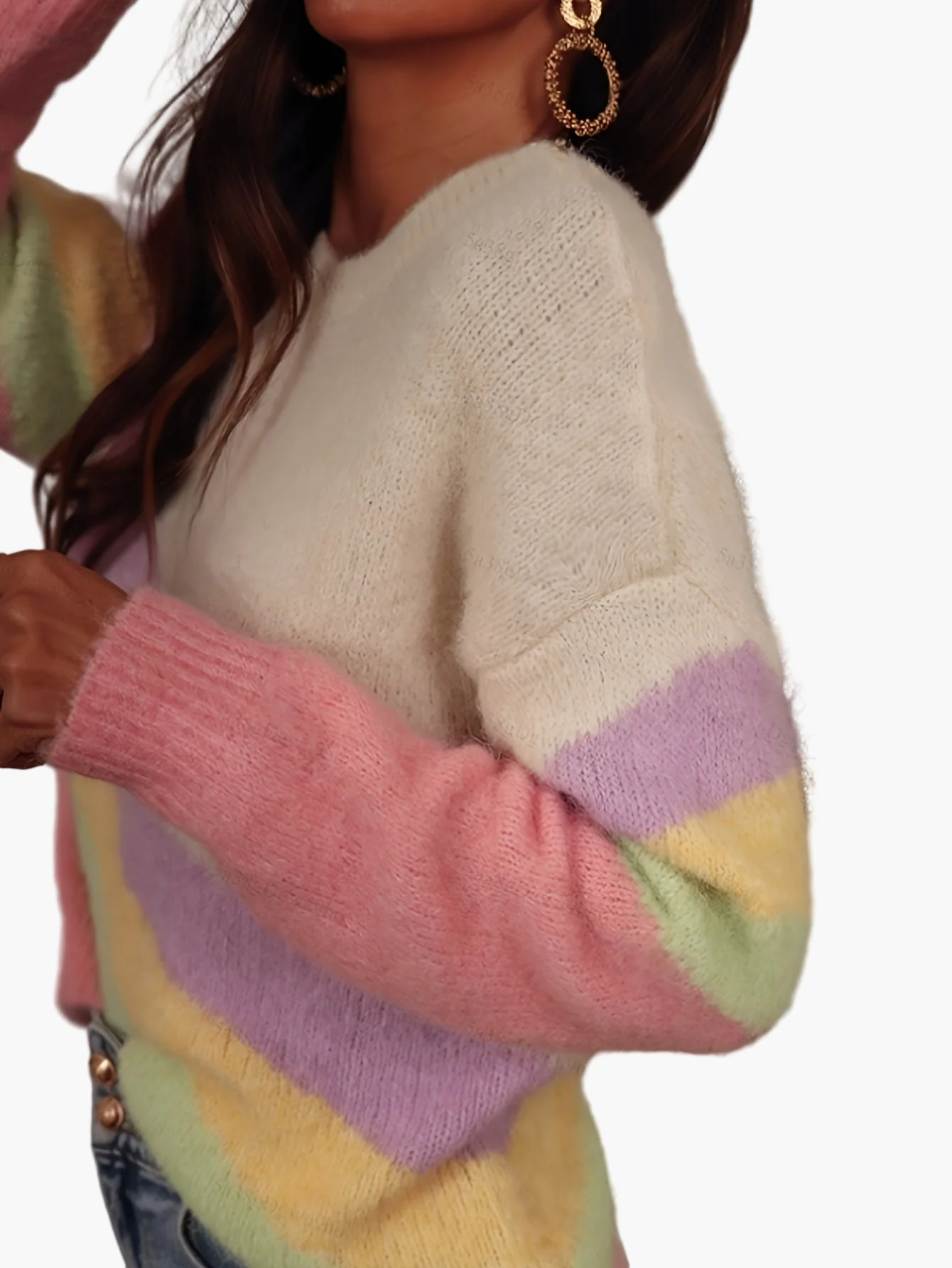 Damen Y2K Pullover mit Regenbogenstreifen – Modischer Strickpullover für Alltag und Freizeit - Image 5