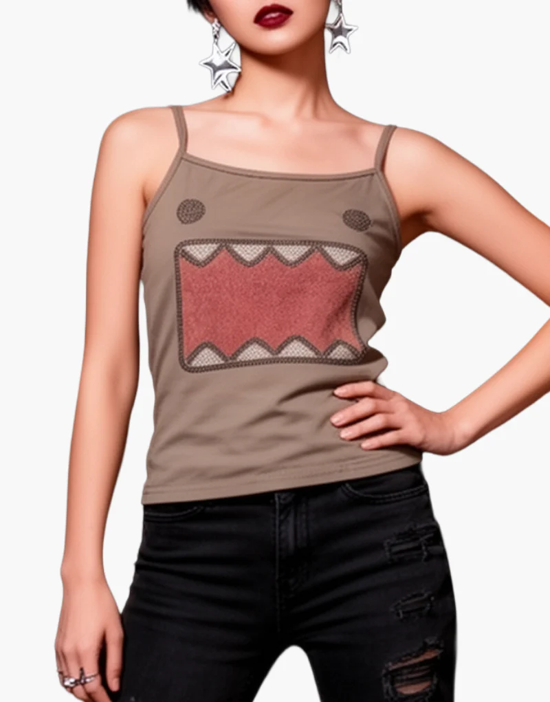 Damen Y2K Streetstyle Tanktop mit Grafik-Print und Ripped Jeans – Modisches Freizeit-Outfit - Image 5