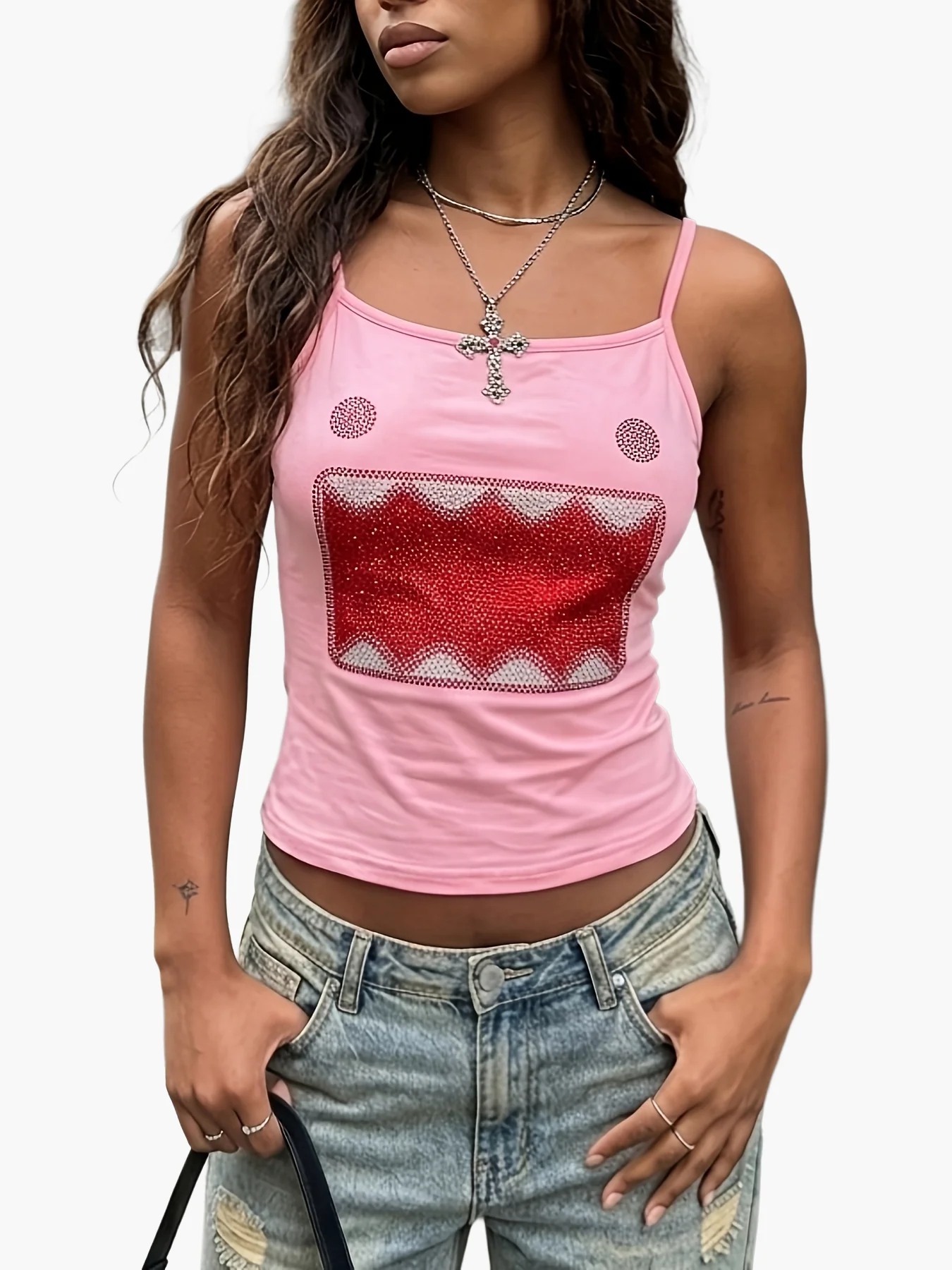 Damen Y2K Streetstyle Tanktop mit Grafik-Print und Ripped Jeans – Modisches Freizeit-Outfit - Image 6