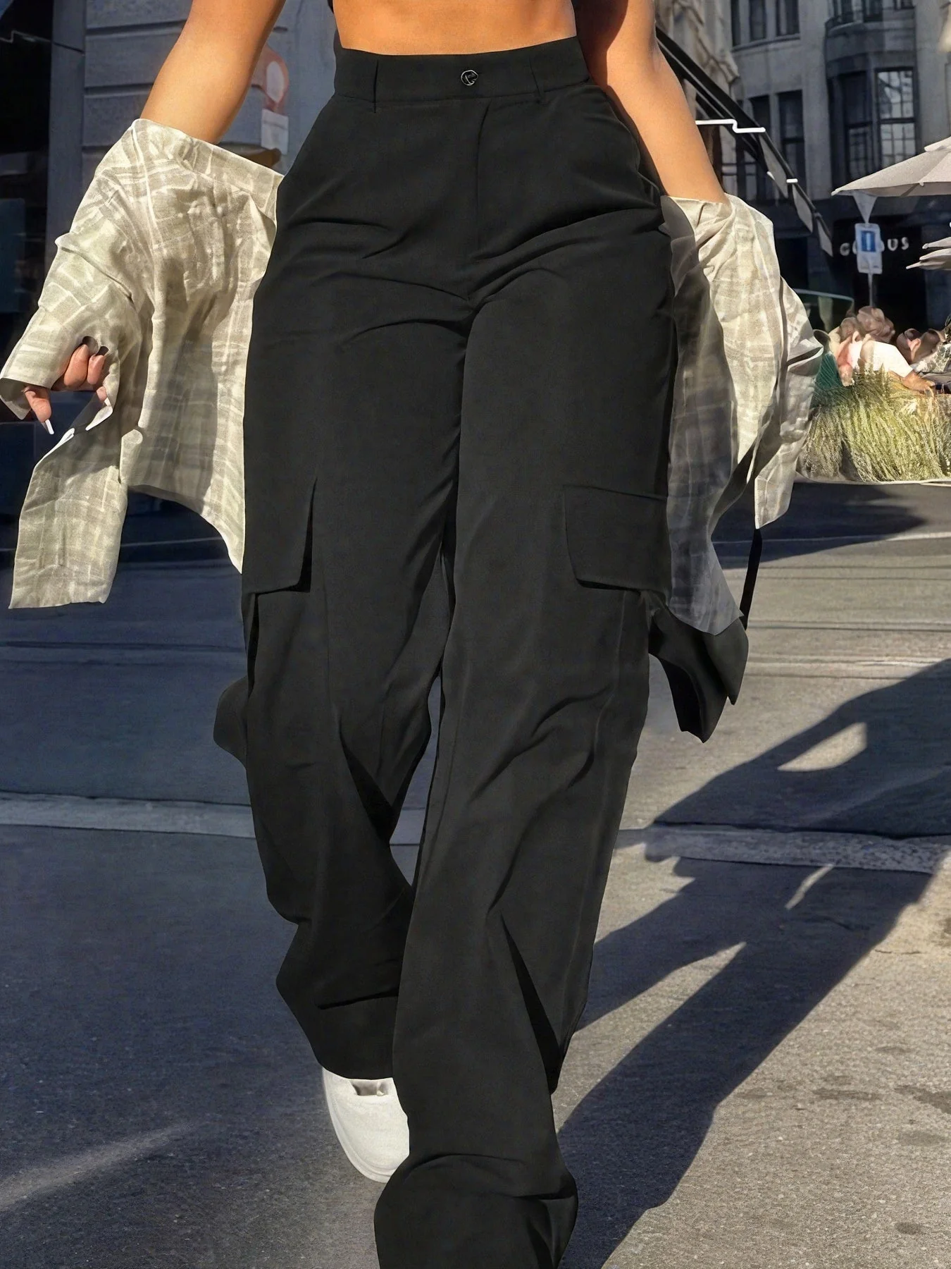 Damen Y2K Streetwear Cargo Hose mit weitem Bein – Modische High-Waist Hose für Freizeit und Alltag
