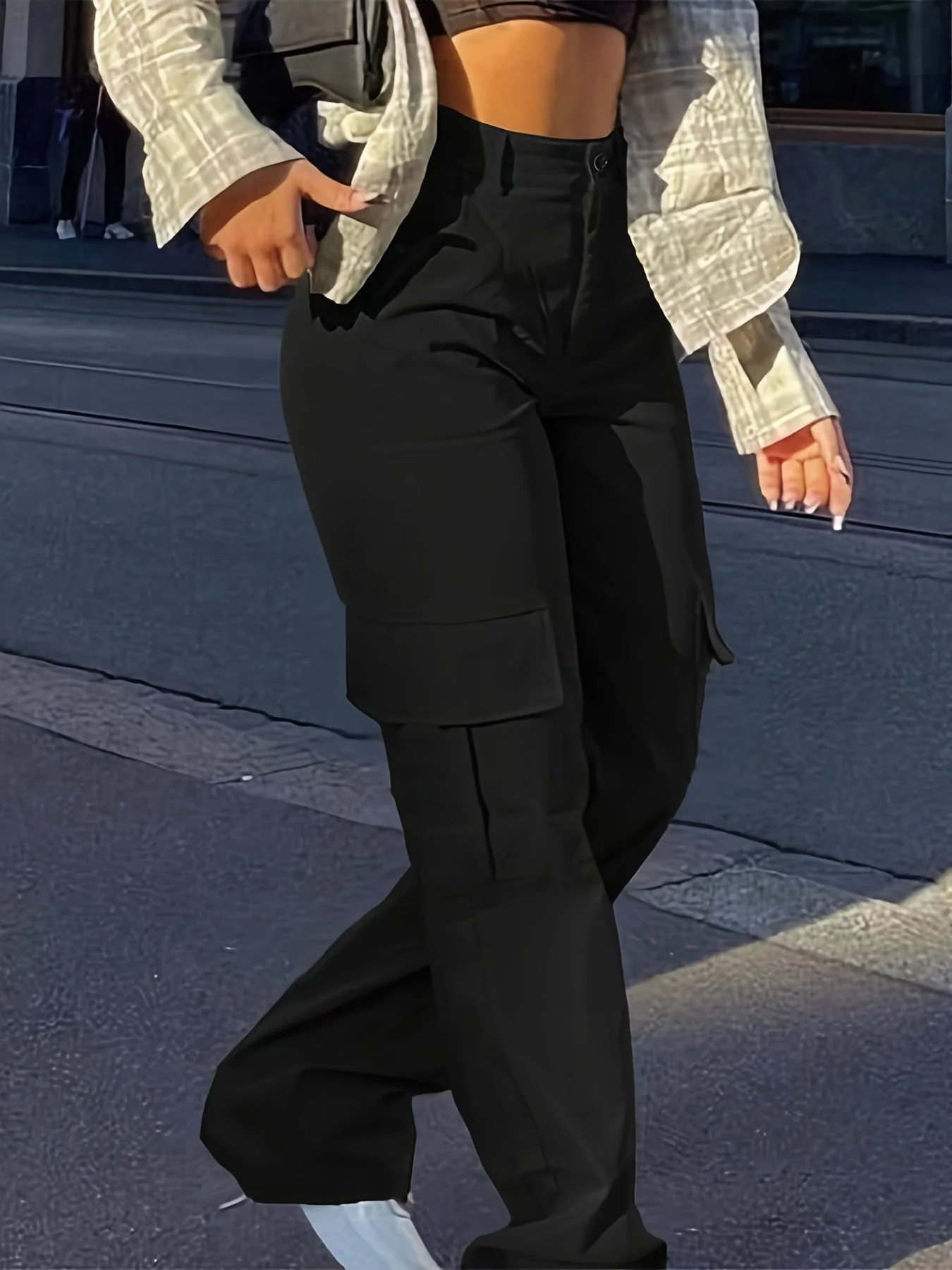 Damen Y2K Streetwear Cargo Hose mit weitem Bein – Modische High-Waist Hose für Freizeit und Alltag - Image 3