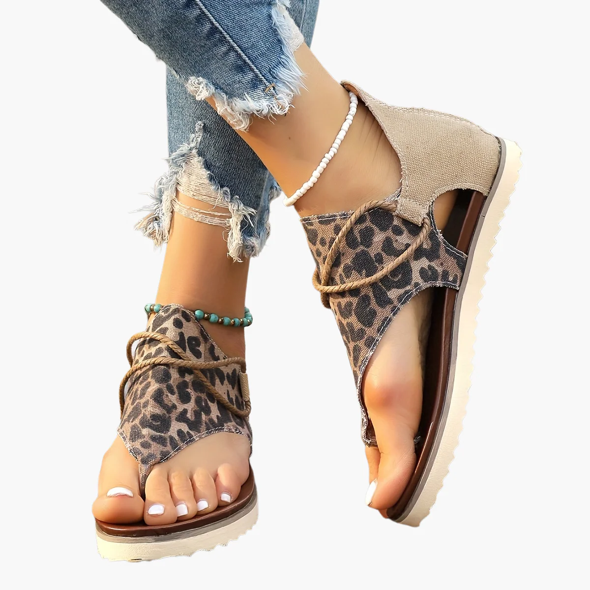 Damen Zehentrenner Sandalen mit Leopardenmuster – Modische Sommerschuhe für Freizeit und Urlaub - Image 7