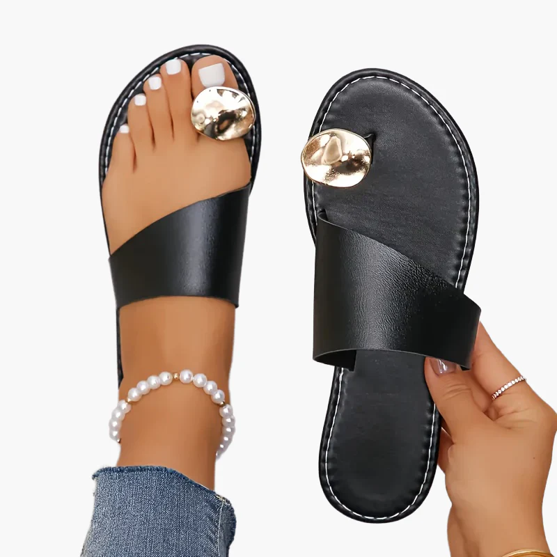 Damen Zehentrenner Sandalen mit Metallic-Dekor – Modische Slip-On Sommerschuhe - Image 10