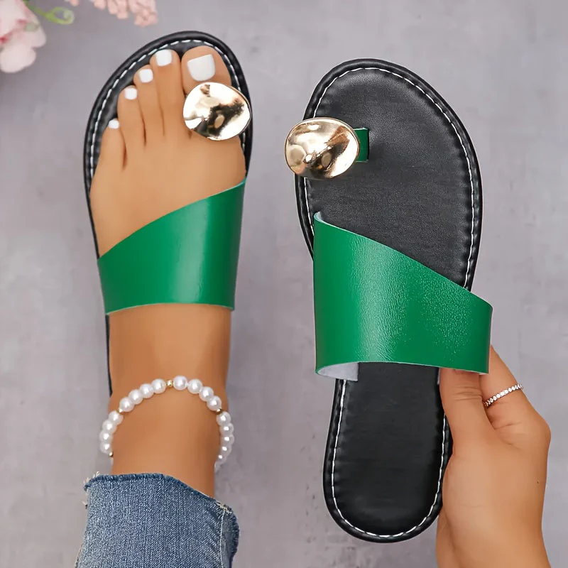 Damen Zehentrenner Sandalen mit Metallic-Dekor – Modische Slip-On Sommerschuhe - Image 4