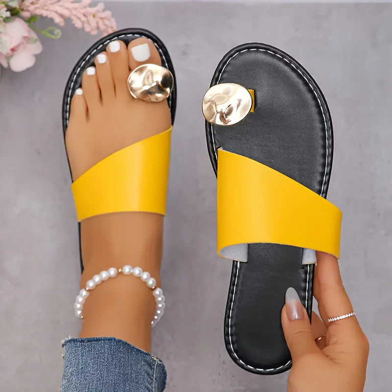 Damen Zehentrenner Sandalen mit Metallic-Dekor – Modische Slip-On Sommerschuhe - Image 5
