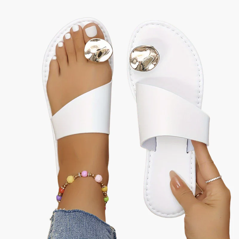Damen Zehentrenner Sandalen mit Metallic-Dekor – Modische Slip-On Sommerschuhe - Image 9