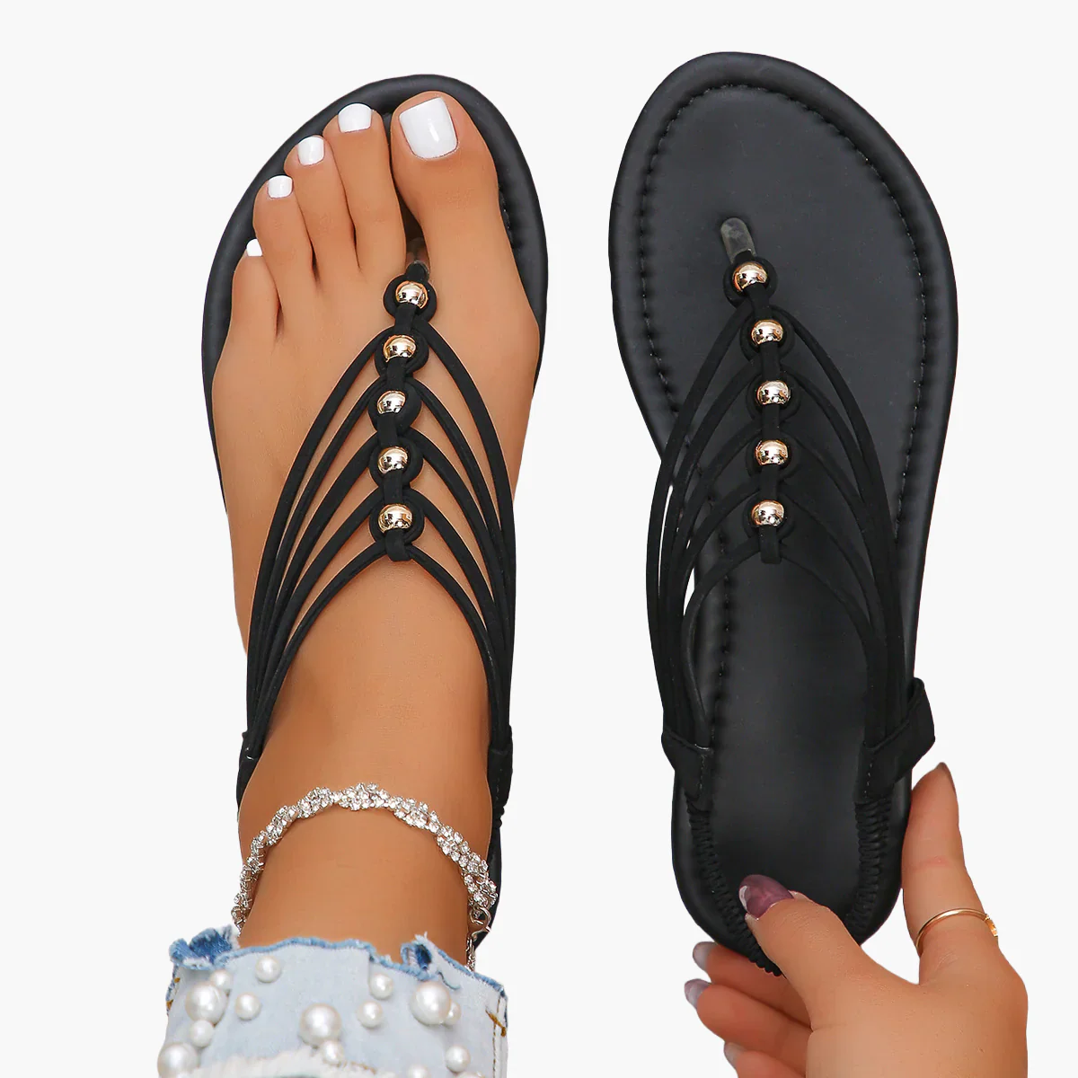 Damen Zehentrenner Sandalen mit Perlenverzierung – Modische Sommer-Slipper für Urlaub & Freizeit - Image 10