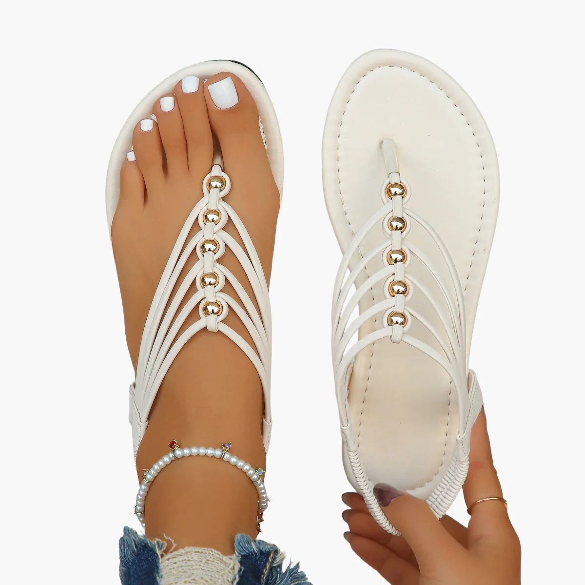 Damen Zehentrenner Sandalen mit Perlenverzierung – Modische Sommer-Slipper für Urlaub & Freizeit - Image 13