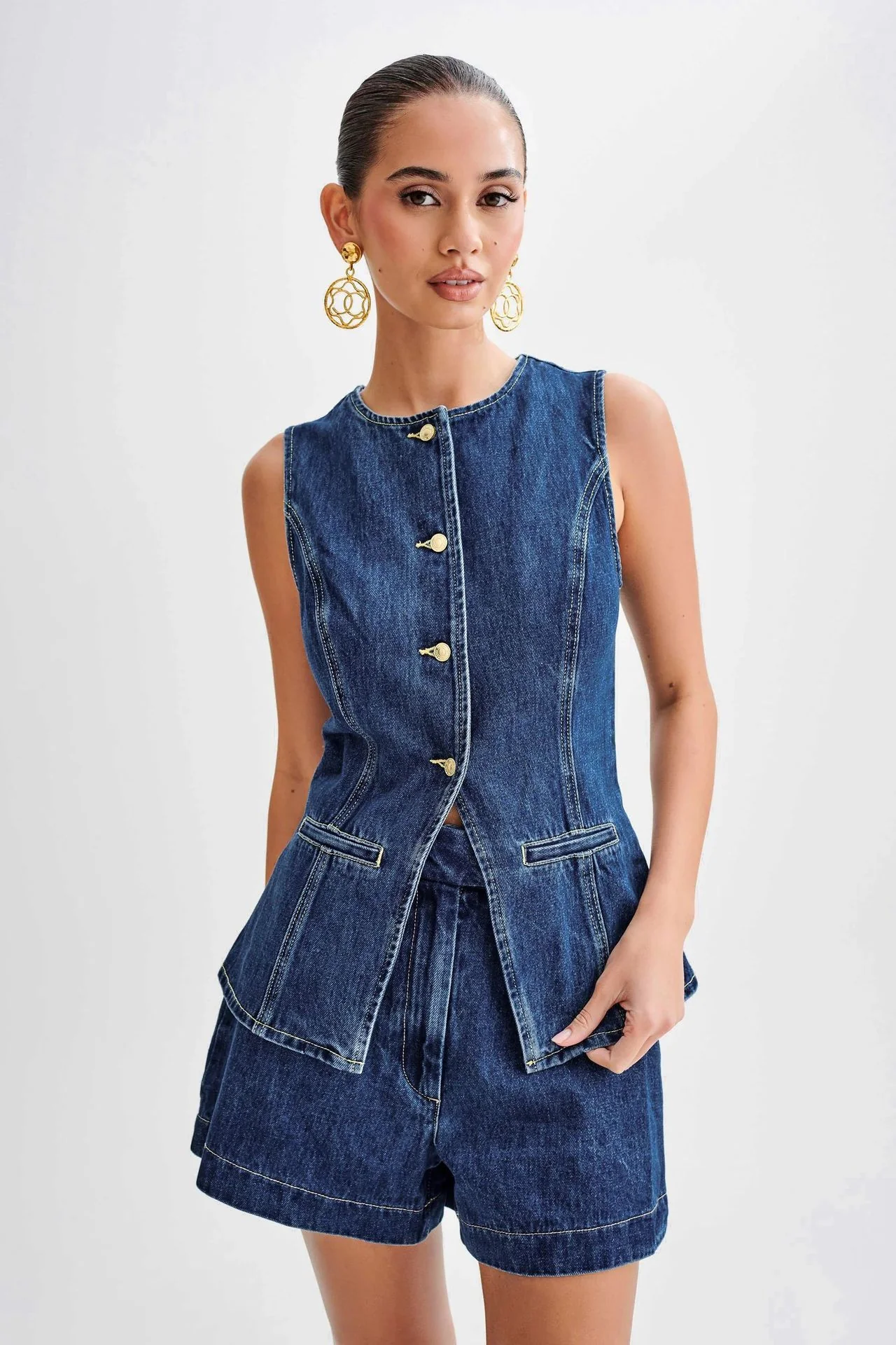 Damen Zweiteiler Jeansweste und High-Waist Shorts Set – Modisches Streetwear Outfit für Freizeit & Sommer - Image 10