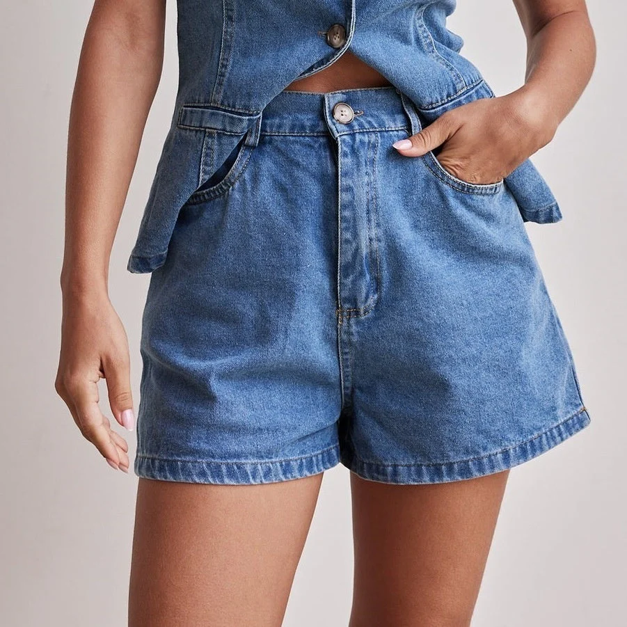 Damen Zweiteiler Jeansweste und High-Waist Shorts Set – Modisches Streetwear Outfit für Freizeit & Sommer - Image 13