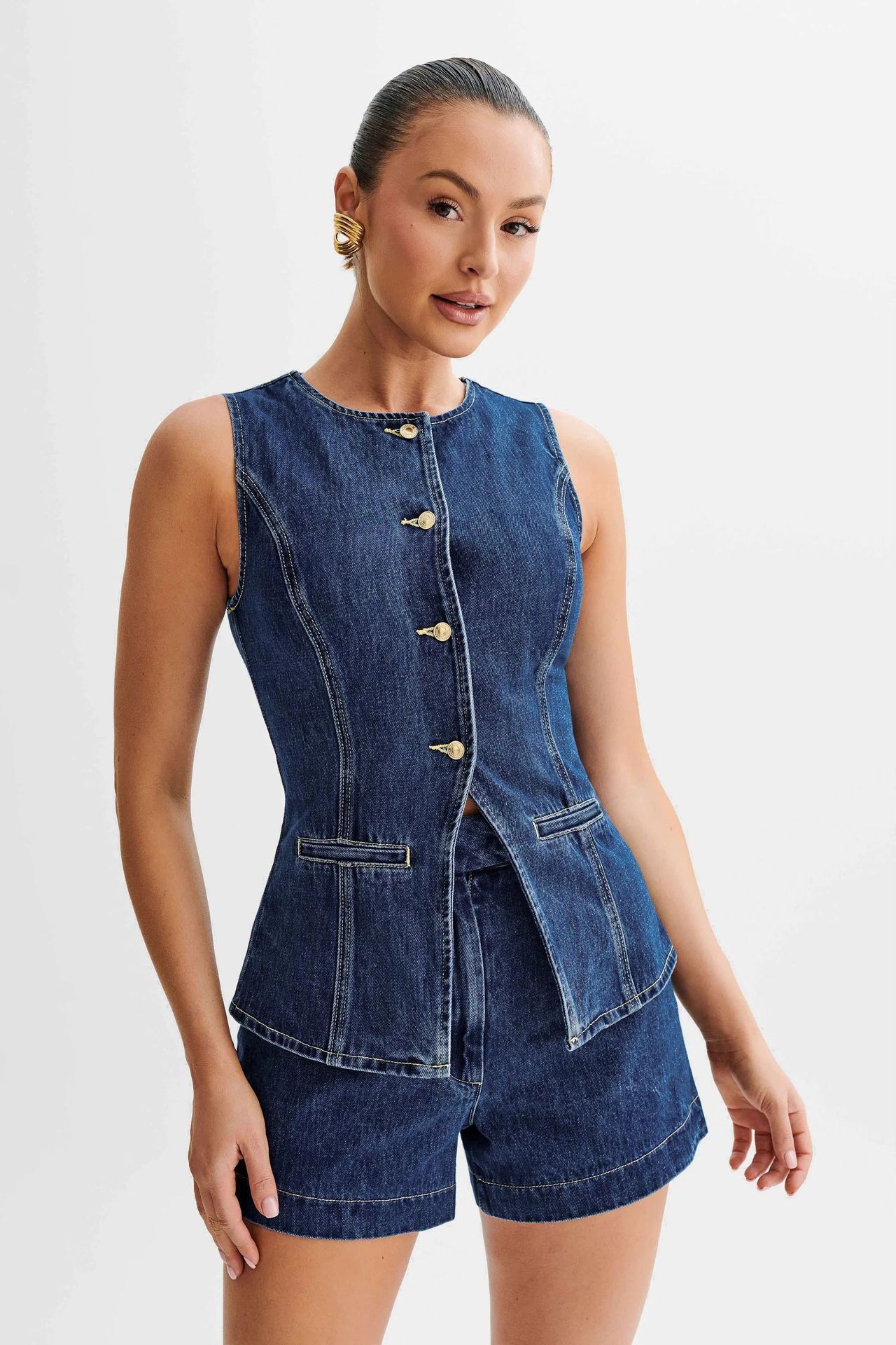 Damen Zweiteiler Jeansweste und High-Waist Shorts Set – Modisches Streetwear Outfit für Freizeit & Sommer - Image 4