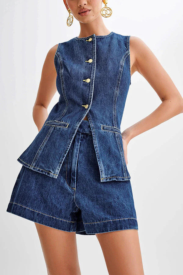 Damen Zweiteiler Jeansweste und High-Waist Shorts Set – Modisches Streetwear Outfit für Freizeit & Sommer - Image 7