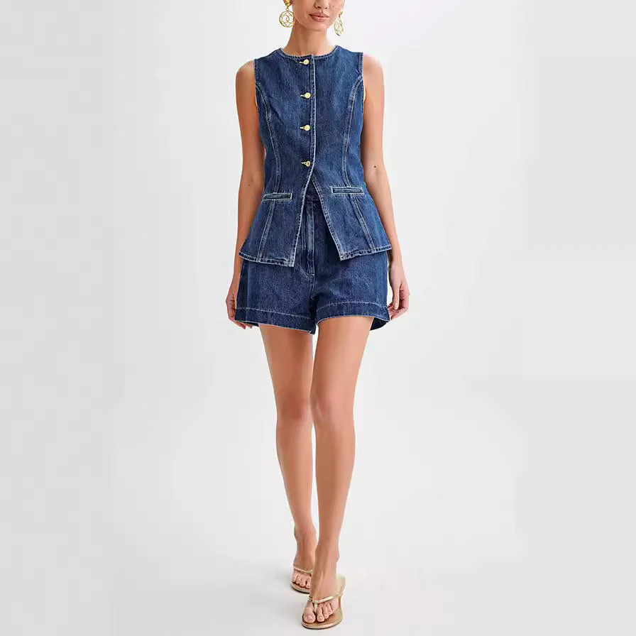 Damen Zweiteiler Jeansweste und High-Waist Shorts Set – Modisches Streetwear Outfit für Freizeit & Sommer - Image 9