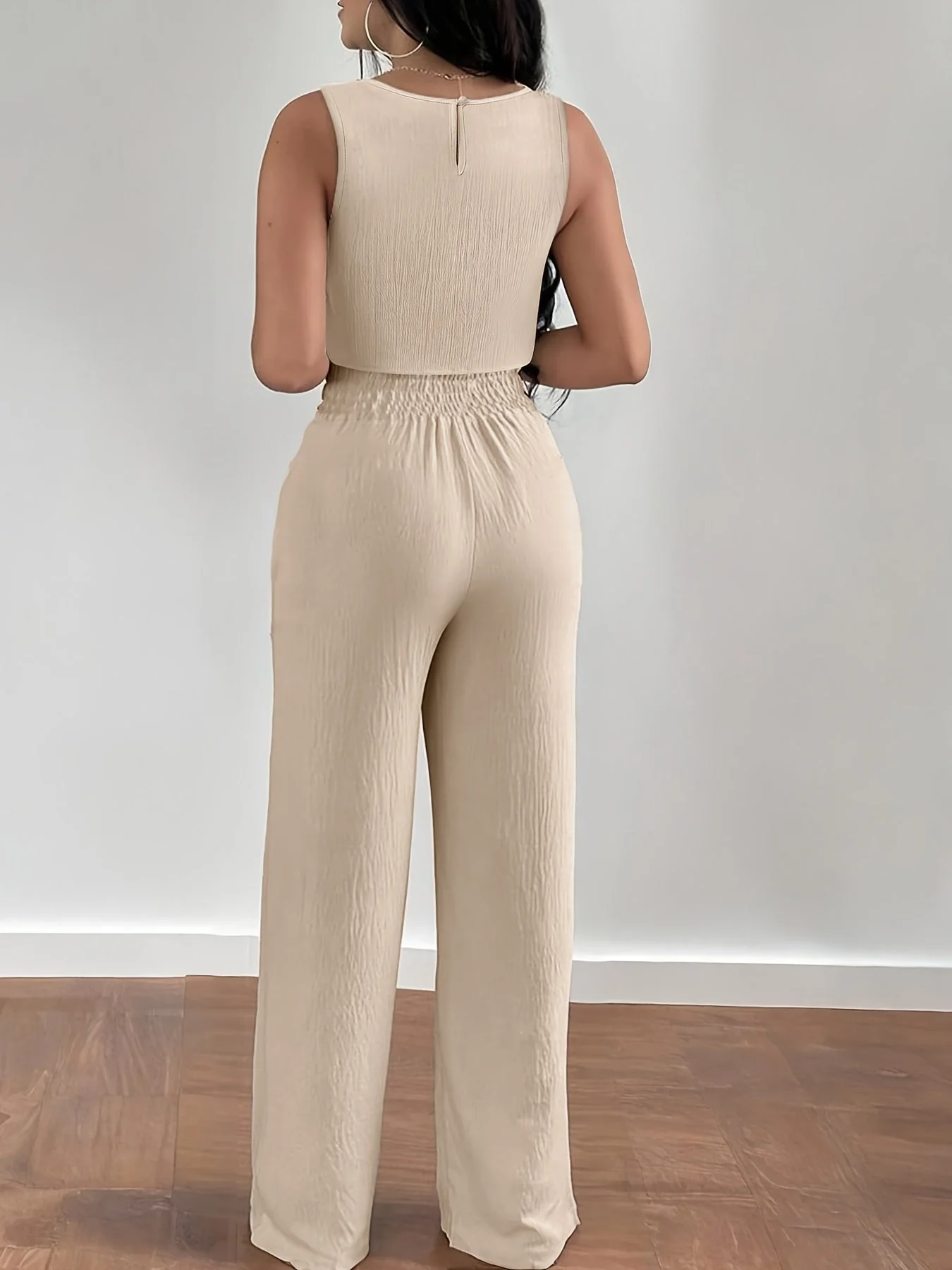 Damen Zweiteiler Set Elegant – Ärmelloses Crop Top mit Lochstickerei und Weite Hose, Perfekt für Frühling und Sommer - Image 6