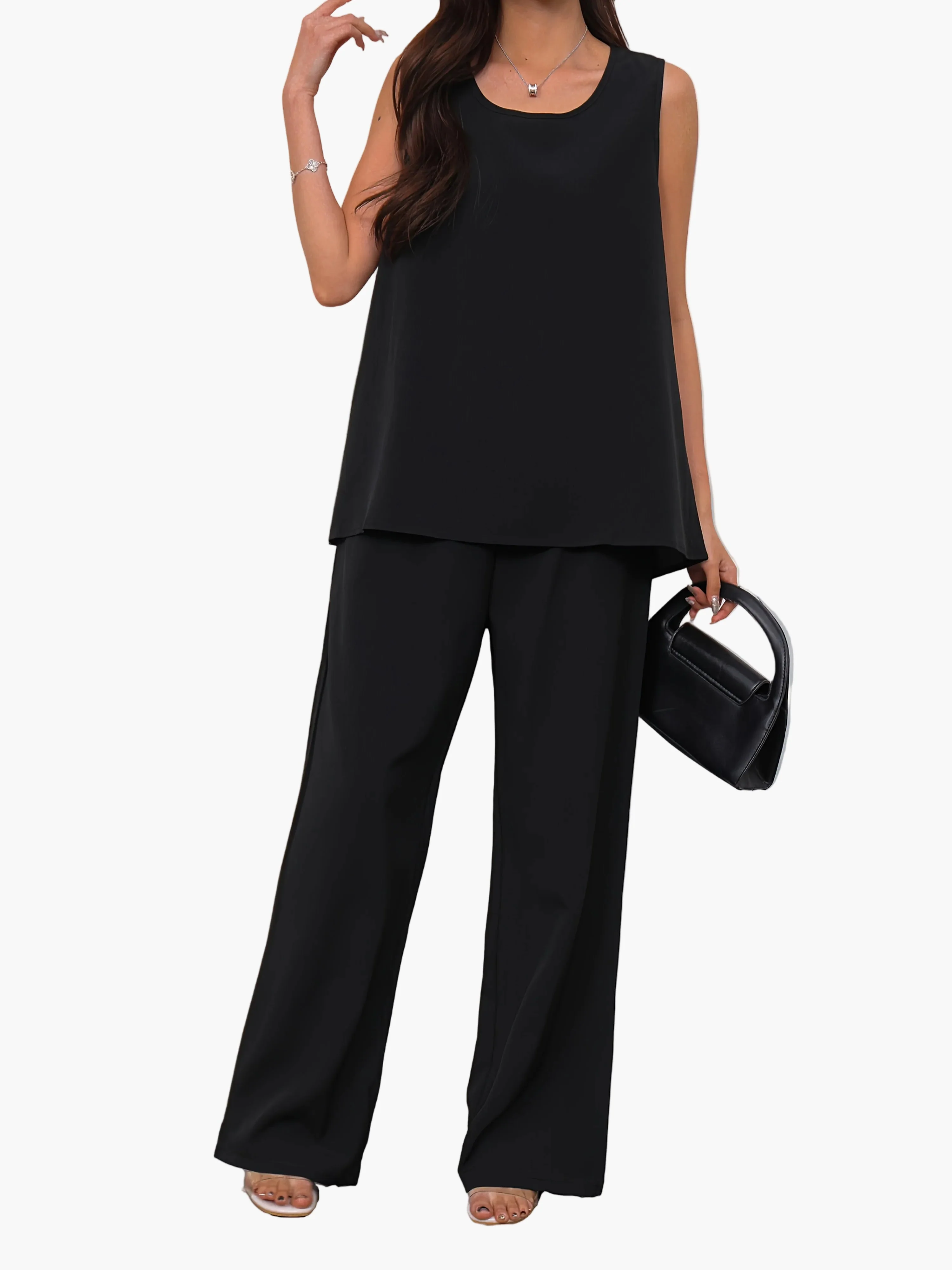 Damen Zweiteiler Set – Elegantes ärmelloses Top und weite Hose, modisch für Frühling und Sommer, casual Business & Alltag - Image 4