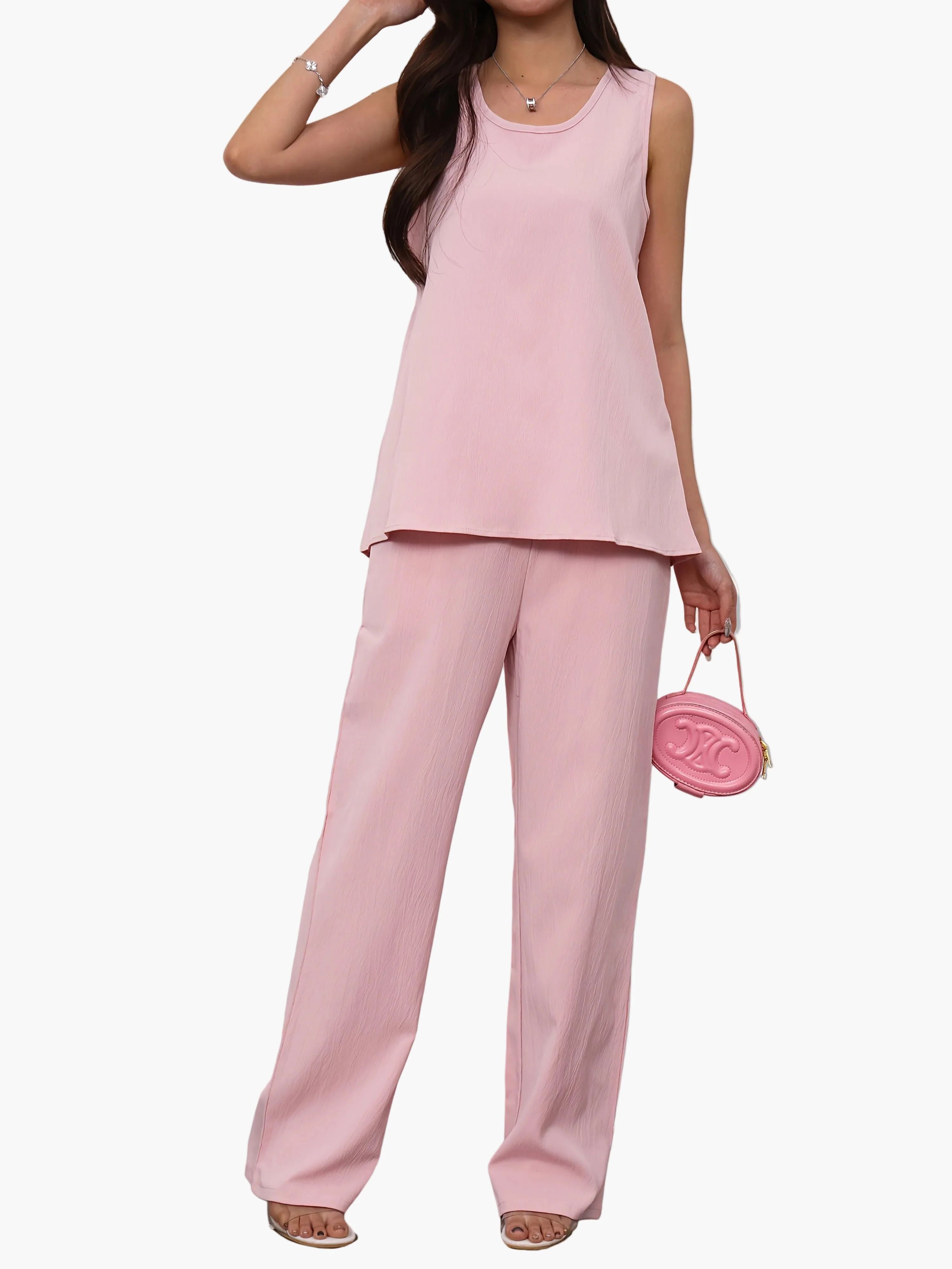 Damen Zweiteiler Set – Elegantes ärmelloses Top und weite Hose, modisch für Frühling und Sommer, casual Business & Alltag - Image 5