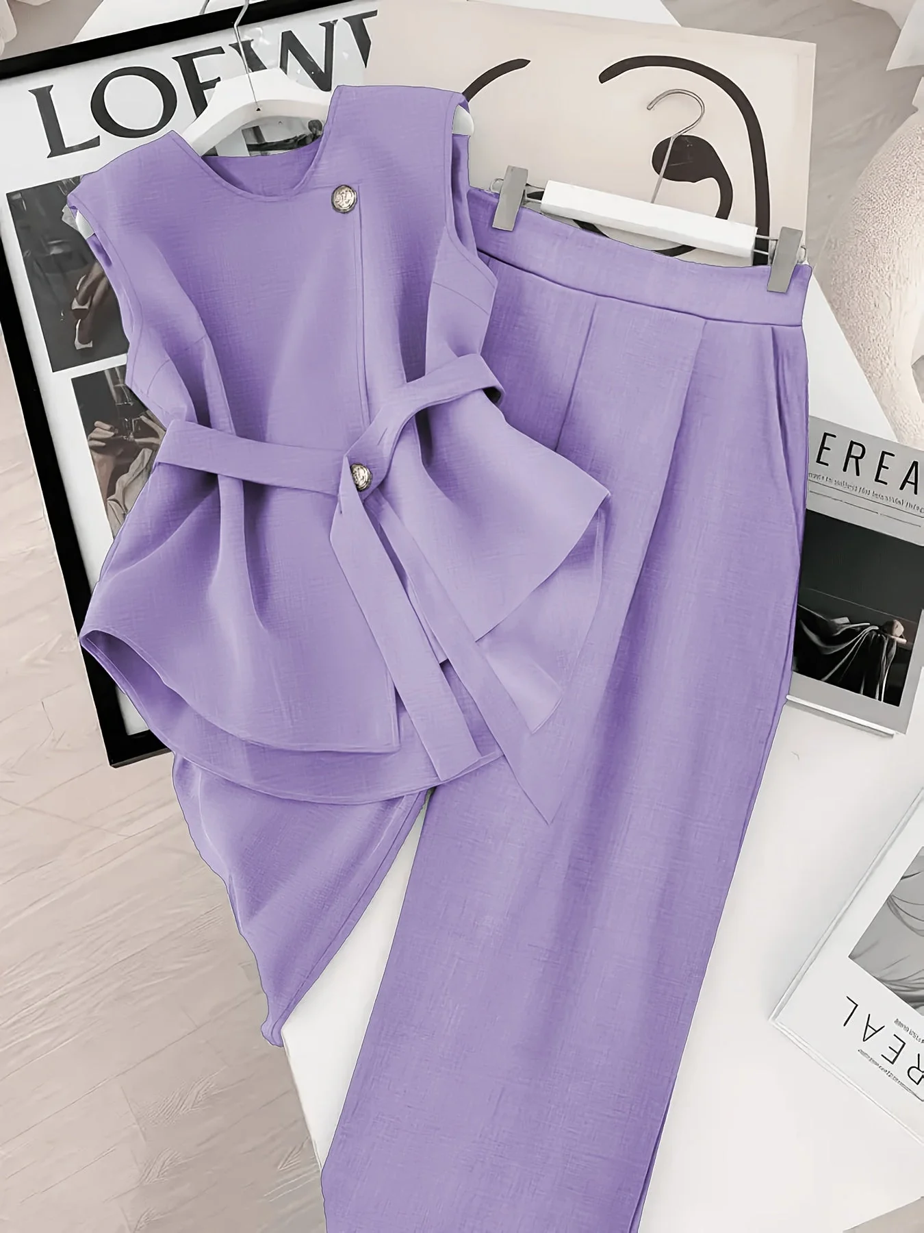 Damen Zweiteiler Set – Elegantes Business Outfit mit Wickeloberteil und weiter Hose – Modernes Büro & Anlass Ensemble - Image 2