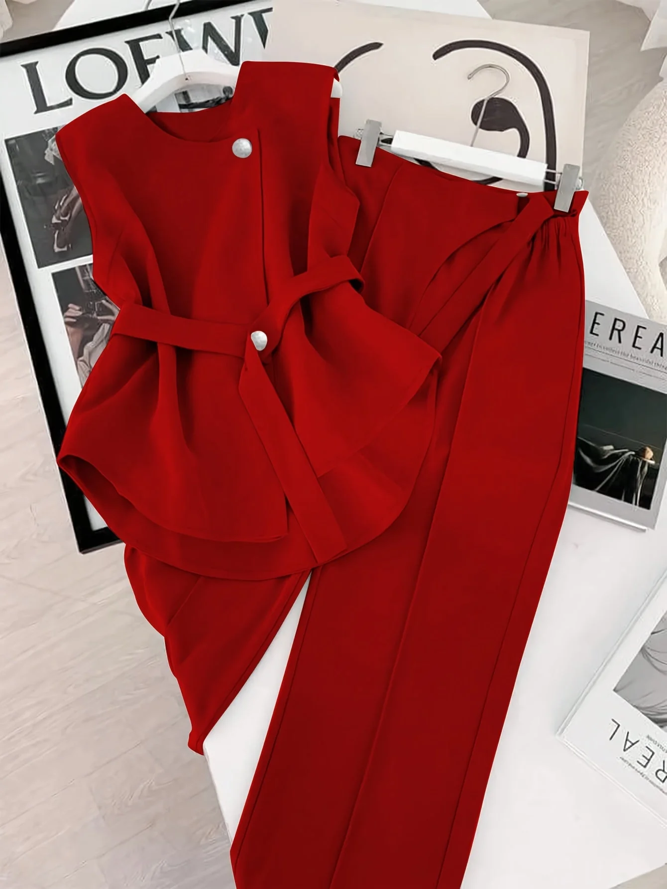 Damen Zweiteiler Set – Elegantes Business Outfit mit Wickeloberteil und weiter Hose – Modernes Büro & Anlass Ensemble - Image 3