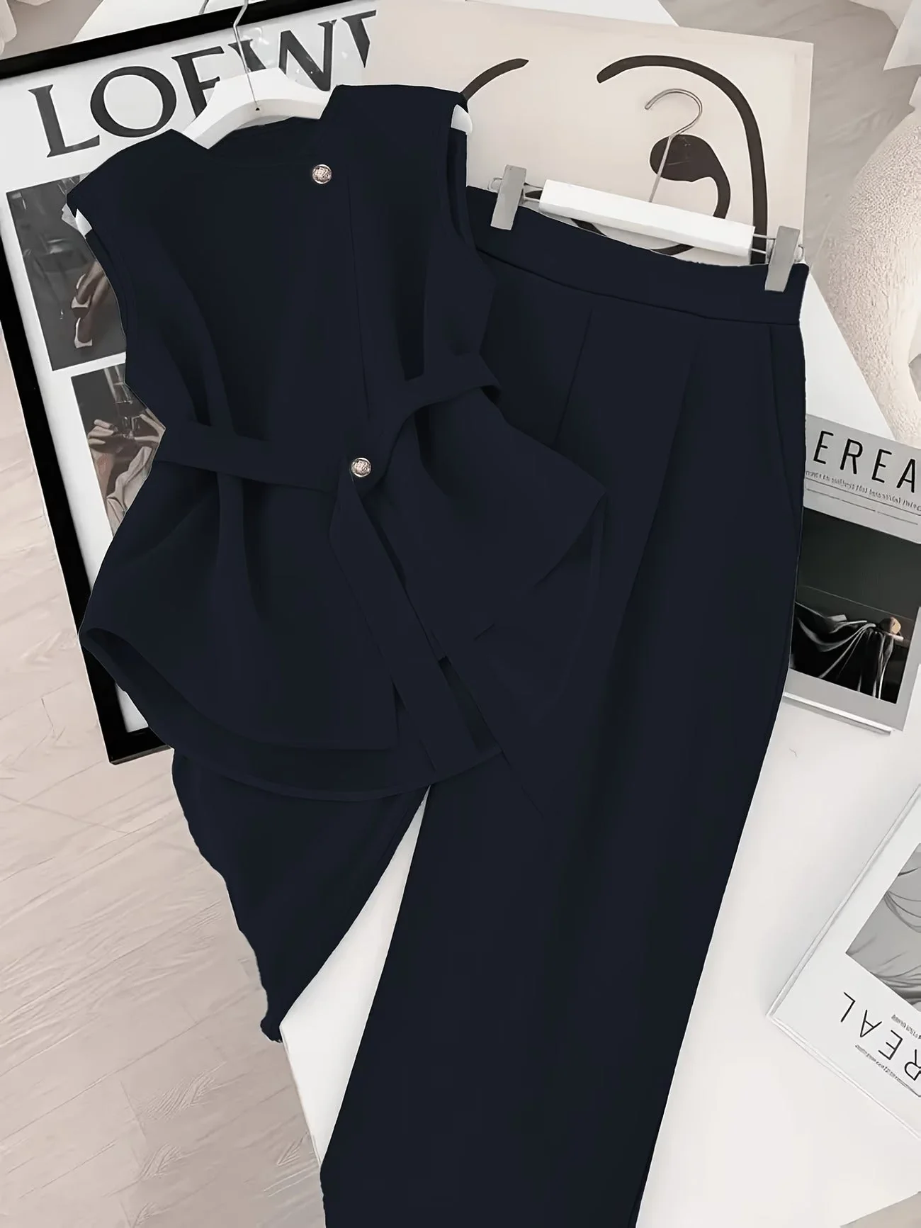 Damen Zweiteiler Set – Elegantes Business Outfit mit Wickeloberteil und weiter Hose – Modernes Büro & Anlass Ensemble - Image 5