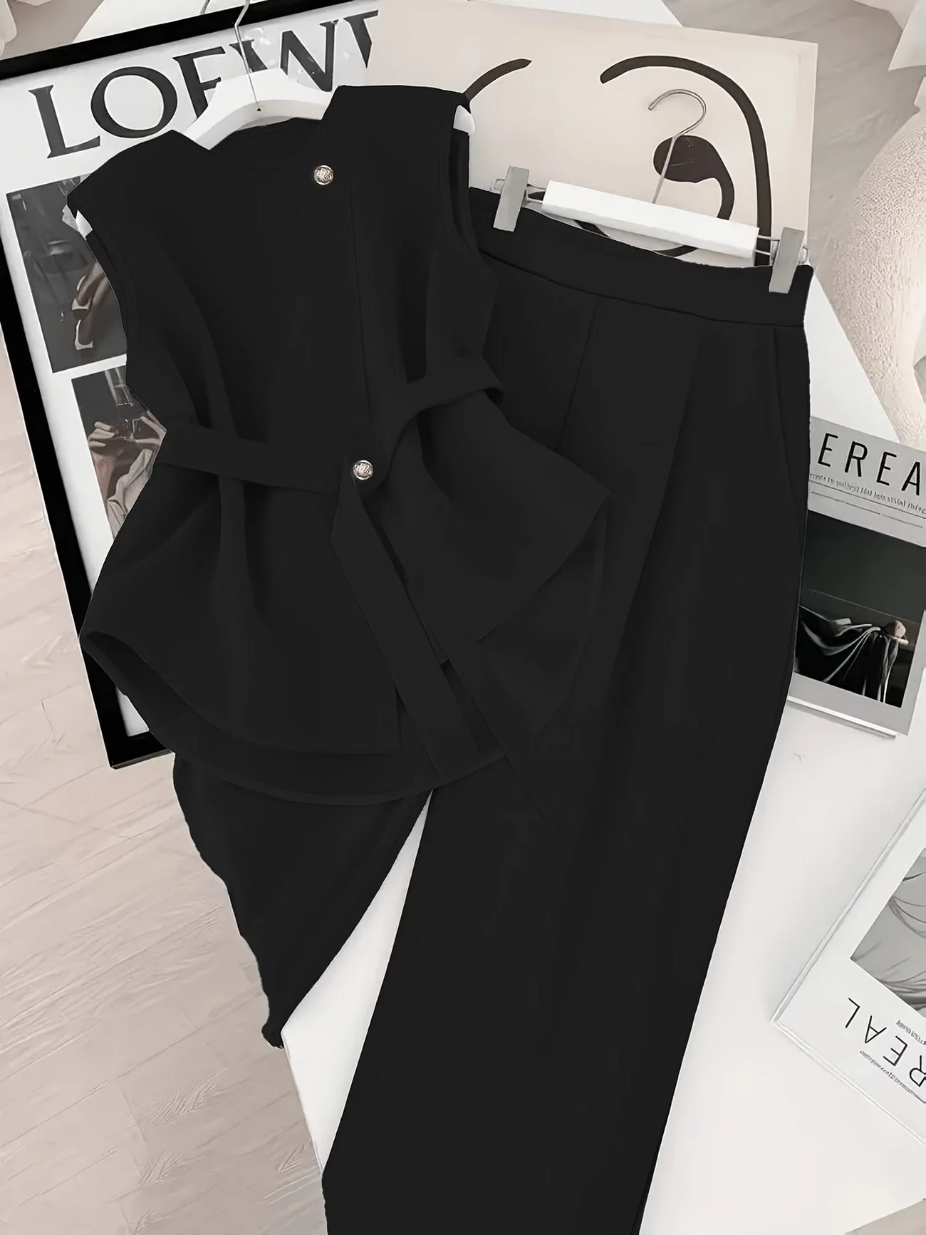 Damen Zweiteiler Set – Elegantes Business Outfit mit Wickeloberteil und weiter Hose – Modernes Büro & Anlass Ensemble - Image 6