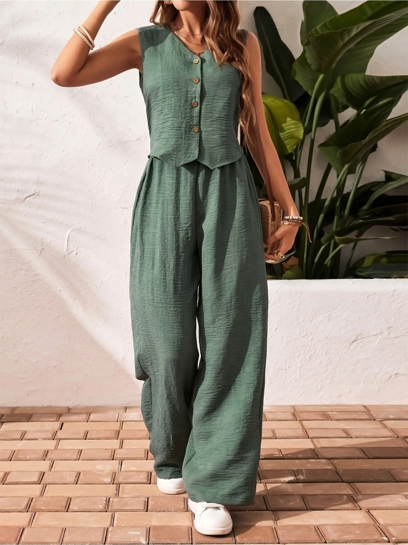 Damen Zweiteiler Set – Elegantes ärmelloses Weste-Hose Outfit für Freizeit und Sommer