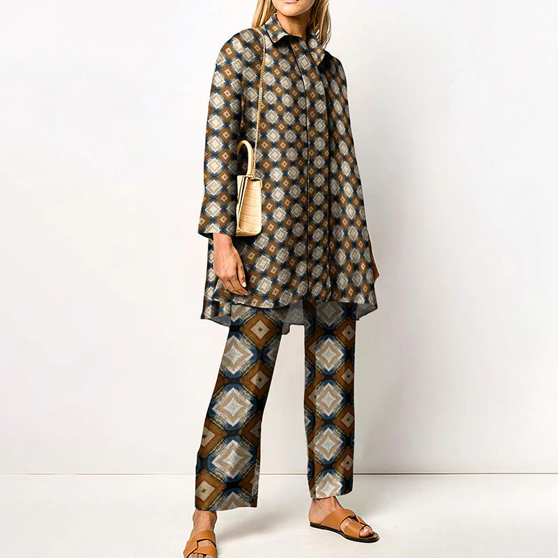Damen Zweiteiler Set mit modernem geometrischem Muster – Lässiges Outfit für Alltag und Büro - Image 10