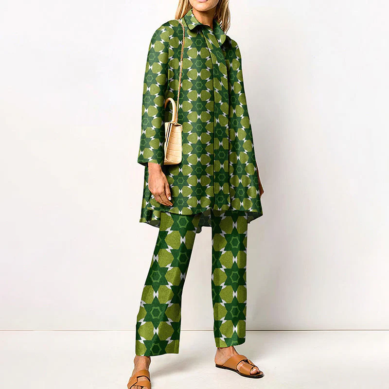 Damen Zweiteiler Set mit modernem geometrischem Muster – Lässiges Outfit für Alltag und Büro - Image 11
