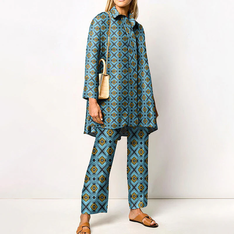 Damen Zweiteiler Set mit modernem geometrischem Muster – Lässiges Outfit für Alltag und Büro - Image 12