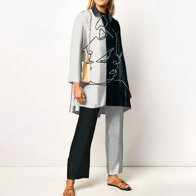 Damen Zweiteiler Set mit modernem geometrischem Muster – Lässiges Outfit für Alltag und Büro - Image 13