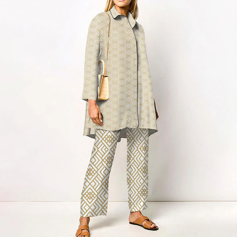 Damen Zweiteiler Set mit modernem geometrischem Muster – Lässiges Outfit für Alltag und Büro - Image 15