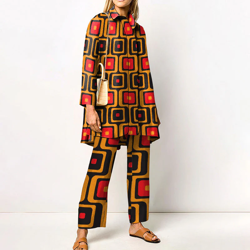 Damen Zweiteiler Set mit modernem geometrischem Muster – Lässiges Outfit für Alltag und Büro - Image 4