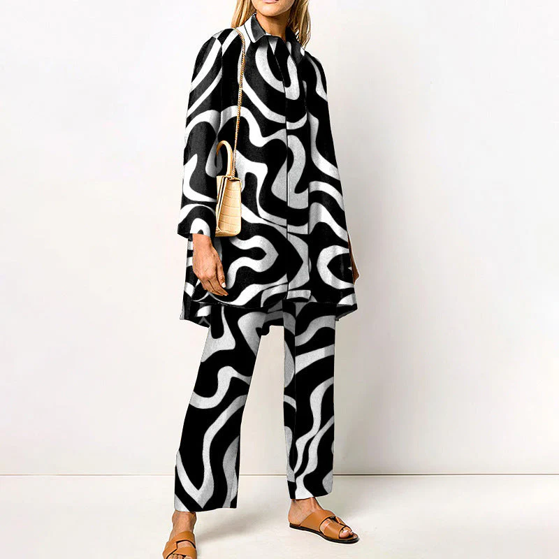 Damen Zweiteiler Set mit modernem geometrischem Muster – Lässiges Outfit für Alltag und Büro - Image 6