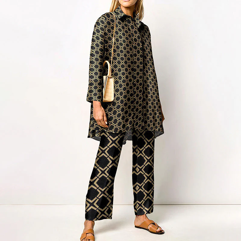 Damen Zweiteiler Set mit modernem geometrischem Muster – Lässiges Outfit für Alltag und Büro - Image 9
