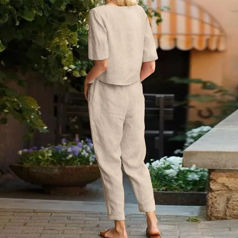 Damen Zweiteiler Set – Modisches Freizeit-Outfit mit Kurzarmshirt und Hose für Alltag & Urlaub - Image 5