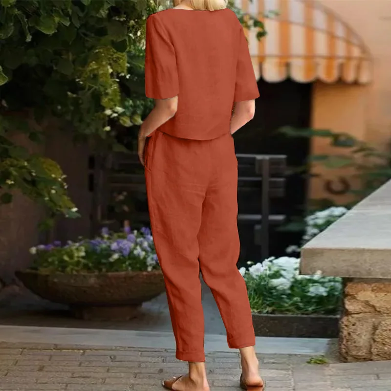 Damen Zweiteiler Set – Modisches Freizeit-Outfit mit Kurzarmshirt und Hose für Alltag & Urlaub - Image 6
