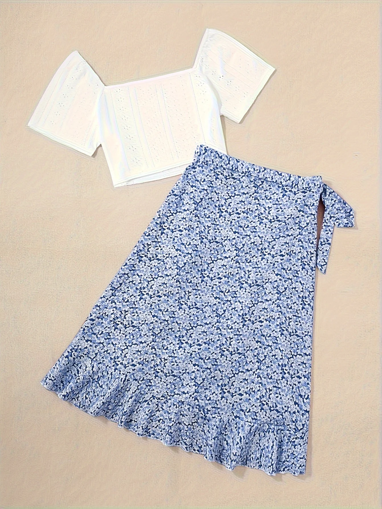 Damen Zweiteiler Set – Romantische Bluse mit Puffärmeln und Floraler Wickelrock – Perfekt für Sommer & Freizeit - Image 9