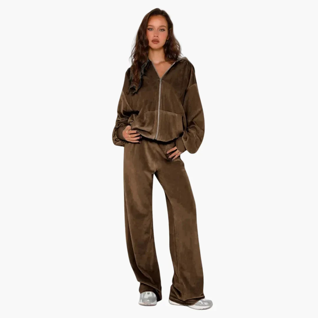 Damen Zweiteiliges Freizeit-Outfit mit Kapuzenjacke – Trendiges Lounge-Set im Oversize-Stil - Image 3