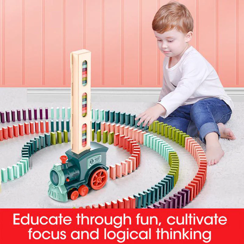 Domino Zugspielzeug für Kinder – Kreatives Lernspiel, Automatischer Dominosteinleger, Pädagogisches Spielzeug - Image 2